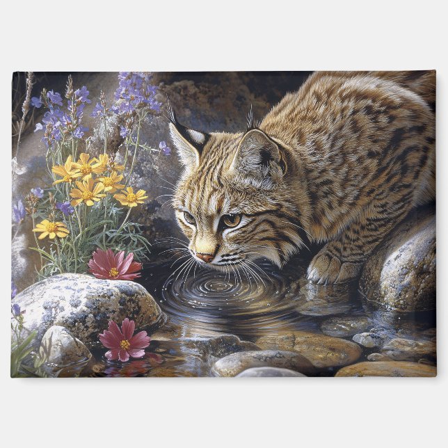 Bobcat with Wildflowers Scenic Art Magnet (Front)