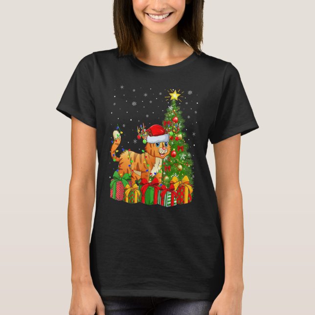 Bobcat   Xmas Holiday Santa Bobcat Christmas Tree T-Shirt (Front)