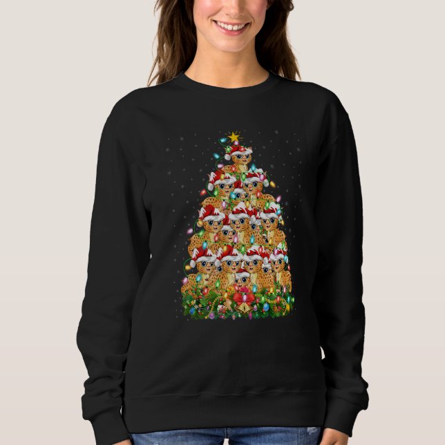 Bobcat  Xmas Lights Santa Bobcat Christmas Tree Sweatshirt (Front)