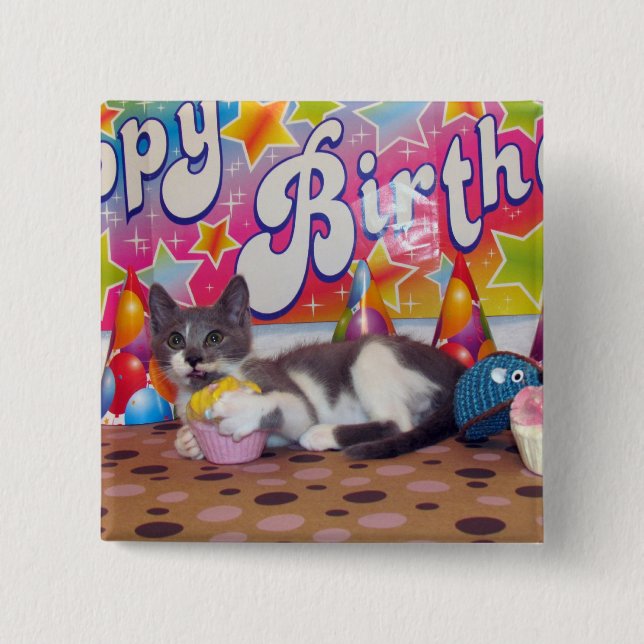 Bob's Birthday Button - Cat / Kitten (Front)