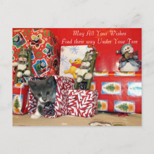 Bob's Christmas Gifts - Cat / Kitten Christmas Holiday Postcard