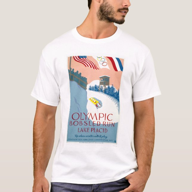 Bobsled Olympic Lake Placid 1938 WPA T-Shirt (Front)