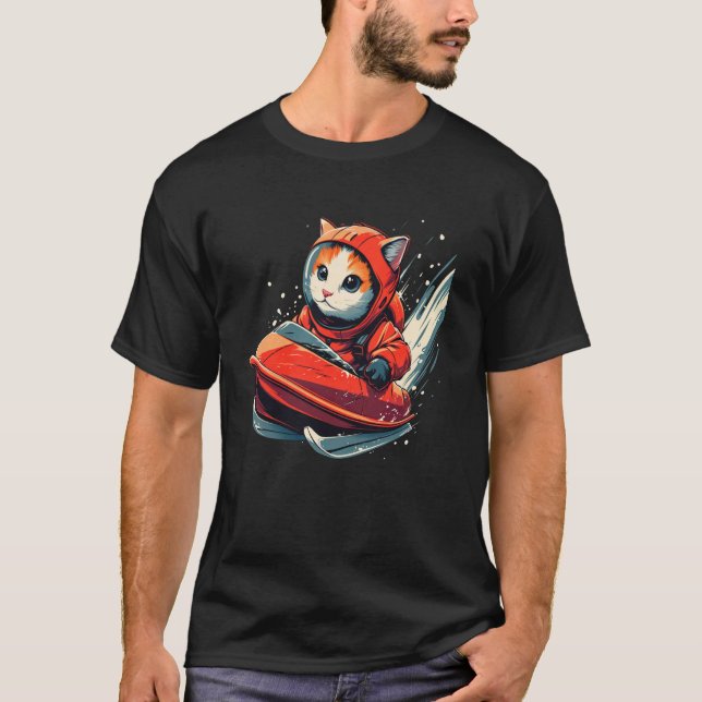 Bobsledder Cat on Bobsleigh T-Shirt (Front)