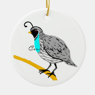 Bobwhite Blue-throated Quail Thunder_Cove Ceramic Tree Decoration