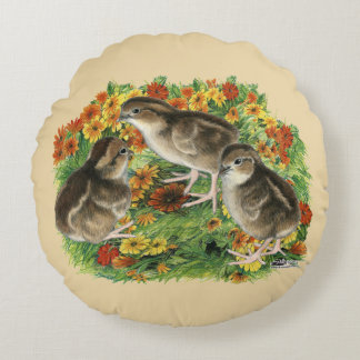 Bobwhite Garden Chicks Round Cushion