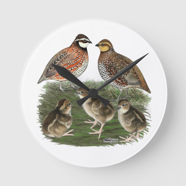 Bobwhite Quail Family Round Clock (Front)