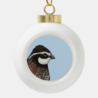 Bobwhite Quail Head Ceramic Ball Christmas Ornament