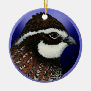 Bobwhite Quail Head Circle Ceramic Tree Decoration