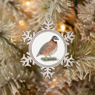 Bobwhite Quail Rooster Snowflake Pewter Christmas Ornament