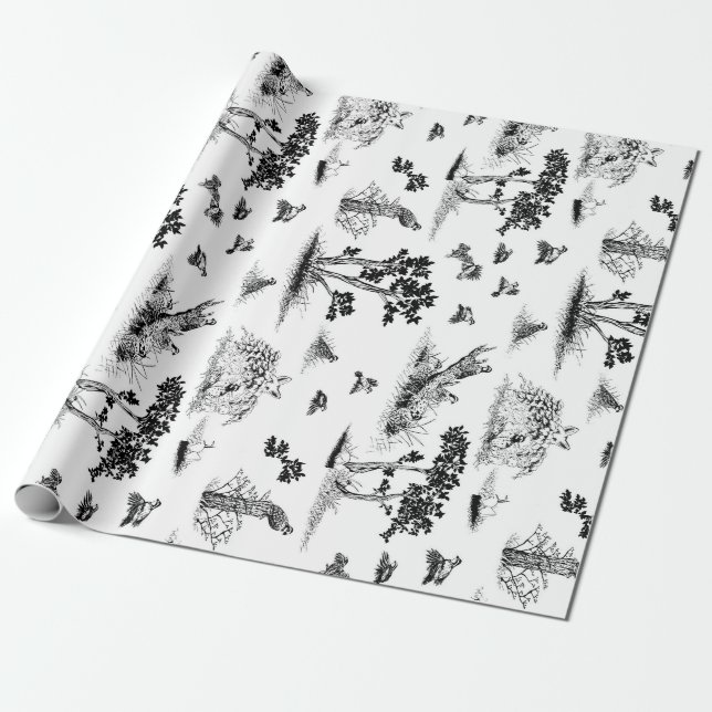 Bobwhite Quail Toile De Jouy Black and White Wrapping Paper (Unrolled)