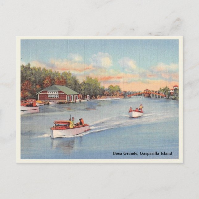 Boca Grande, Gasparilla Island vintage boats scene Postcard (Front)