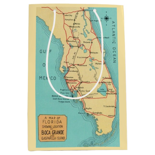 Boca Grande Useppa Floprida Map Medium Gift Bag (Front)