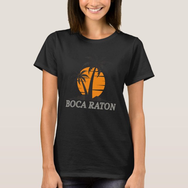 Boca Raton Florida Beach Vacation Palm Retro T-Shirt (Front)