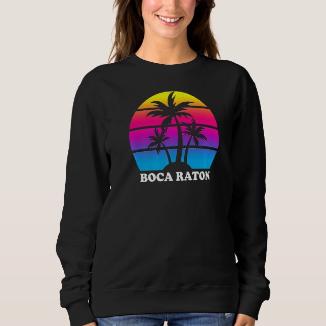 Boca Raton Florida Retro Palm Tree Sunset Vacation Sweatshirt (Front)