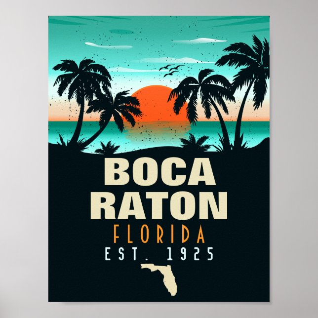 Boca Raton Florida Retro Sunset Beach Souvenirs Poster (Front)