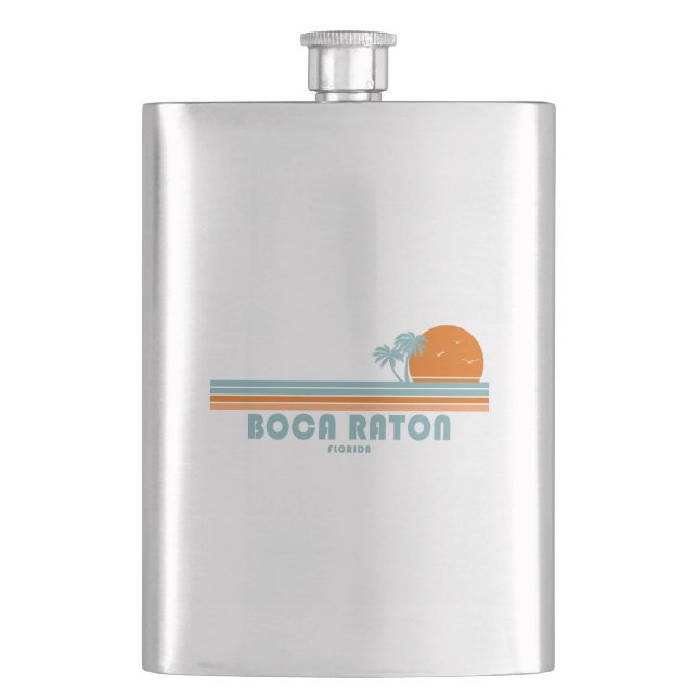 Boca Raton Florida Sun Palm Trees Hip Flask (Front)
