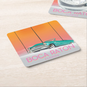 Boca Raton Florida travel poster. Square Paper Coaster