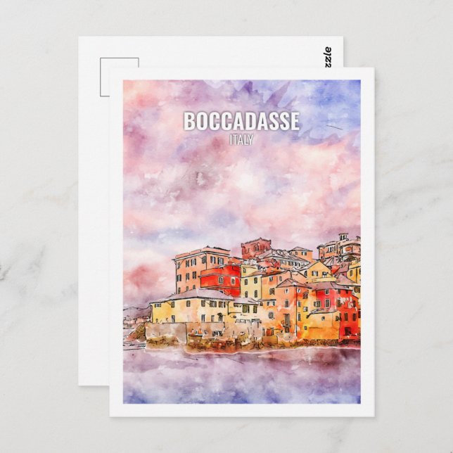 Boccadasse Italy Famous Travel Watercolor Sketch Postcard (Front/Back)