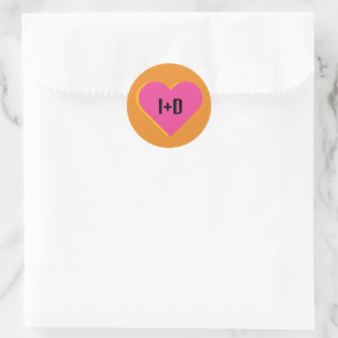 Boda Corazón Rosa y Naranja logo with Initials Classic Round Sticker