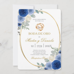 Boda de oro con flor azul invitation