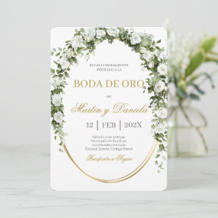 Boda de oro con ramo de flores blancas invitation
