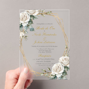 Boda de oro wedding rosa blanca acrylic invitation