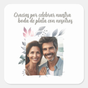 boda de plata de 25 años con foto Gracias Square Sticker