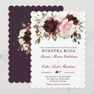 Boda en oro burdeos y rosa rubor invitation