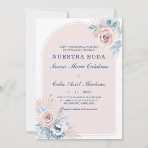 Bodas en azul empolvado y rosa rubor invitation