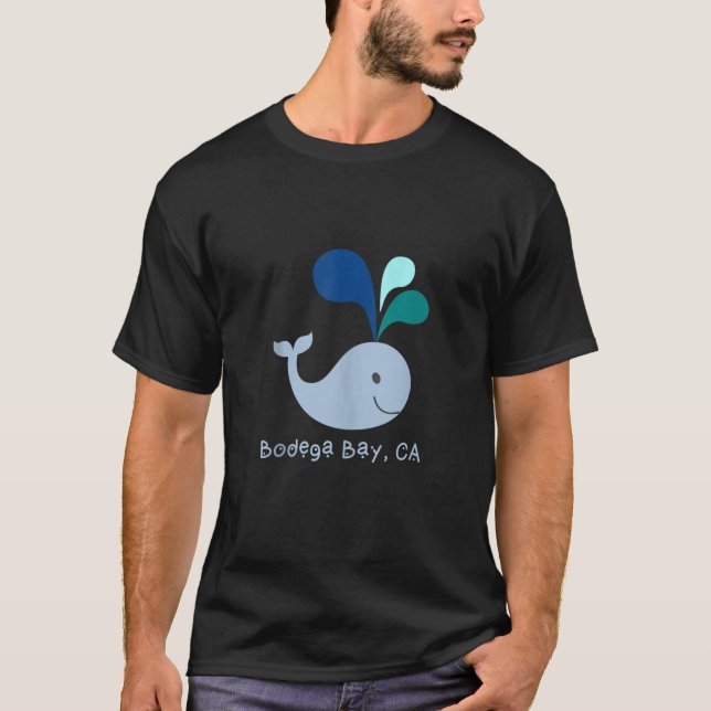 Bodega Bay California Cute Whale Lover Cartoon Tan T-Shirt (Front)
