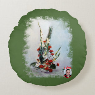 Bodegón de flores/Still life of flowers Round Cushion