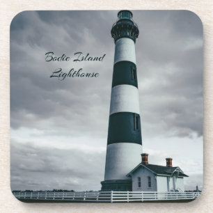 Bodie Island Lighthouse black and white Coaster