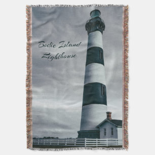 Bodie Island Lighthouse black and white Throw Blanket