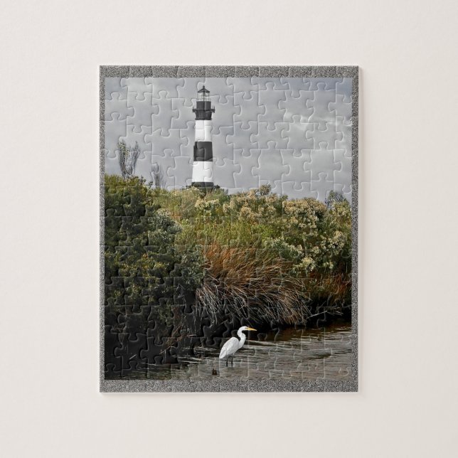 Bodie Island Lighthouse With Egret Jigsaw Puzzle (Vertical)
