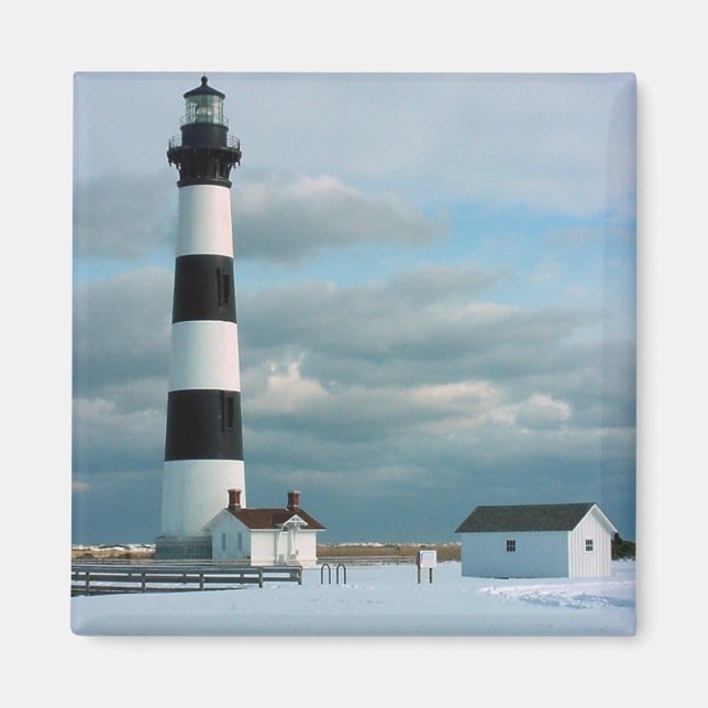 Bodie Lighthouse with Snow, Outer Banks, NC Magnet (Front)