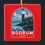 Bodrum Castle Turkey Travel Art Vintage Ceramic Ornament<br><div class="desc">Bodrum retro vector travel design. Bodrum is a city on the Bodrum Peninsula,  stretching from Turkey's southwest coast into the Aegean Sea. The city features twin bays with views of Bodrum Castle.</div>