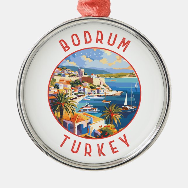 Bodrum Turkey Retro Distressed Circle Metal Tree Decoration (Front)