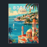 Bodrum Turkey Travel Art Vintage Postcard<br><div class="desc">Bodrum retro vector travel design. Bodrum is a city on the Bodrum Peninsula,  stretching from Turkey's southwest coast into the Aegean Sea. The city features twin bays with views of Bodrum Castle.</div>
