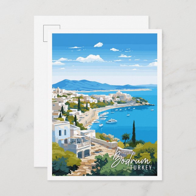 Bodrum Turkey vintage travel illustration Postcard (Front/Back)