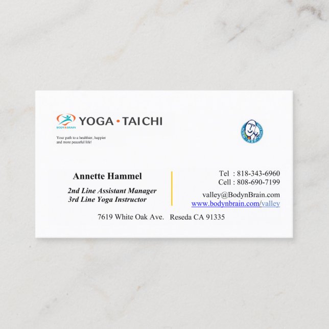 Body and Brain Annette Business Card (Front)