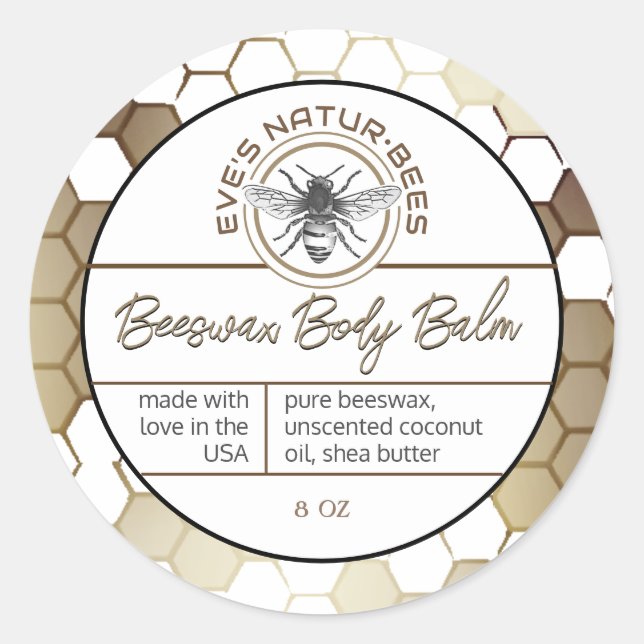 Body Balm Honeycomb Bee Gold Lip Balm Lid Label (Front)
