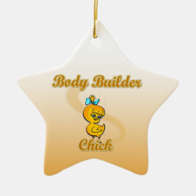 Body Builder Chick Ceramic Tree Decoration (Front)