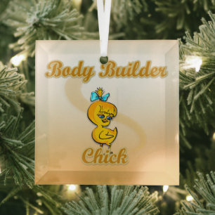 Body Builder Chick Glass Tree Decoration