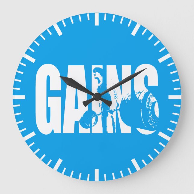 "Body building" - GAINS Large Clock (Front)
