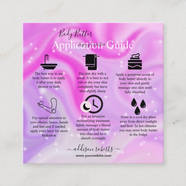 Body Butter Application Guide Modern Glam  Square  Square Business Card (Front)