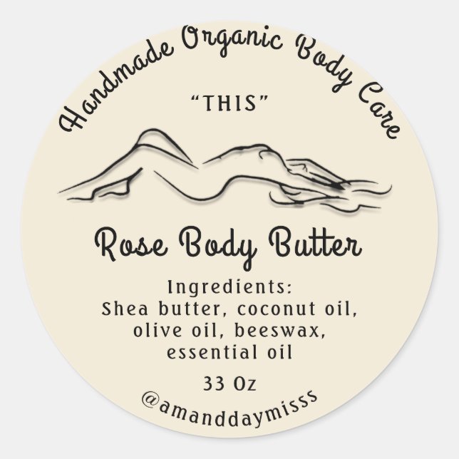 Body Butter Balm Care Packaging Black Rose Classic Round Sticker (Front)