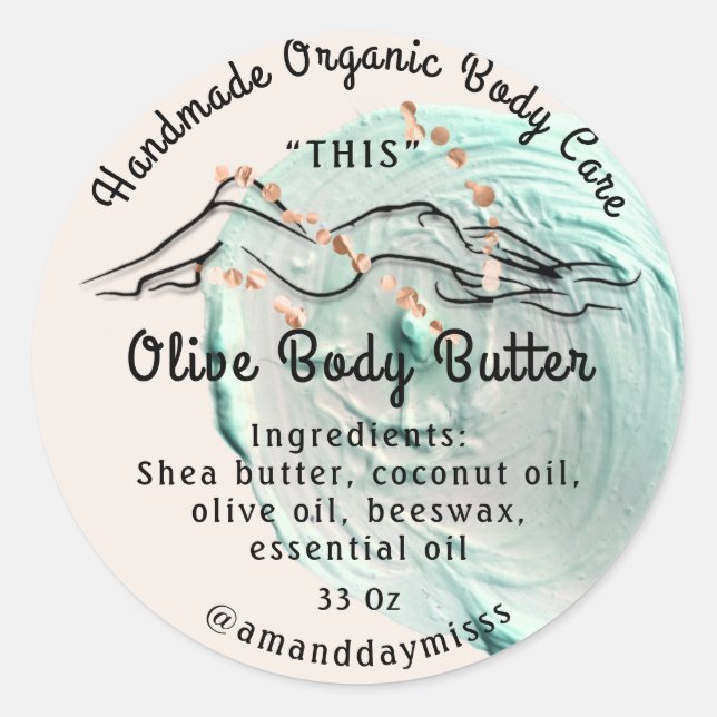 Body Butter Balm Care Packaging Rose Mint Aqua Classic Round Sticker (Front)