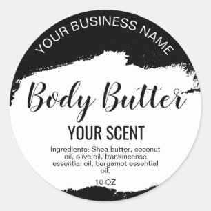 body butter black and white minimalist classic round sticker