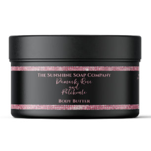 Body Butter Cosmetics Jar Label Black Pink Glitter