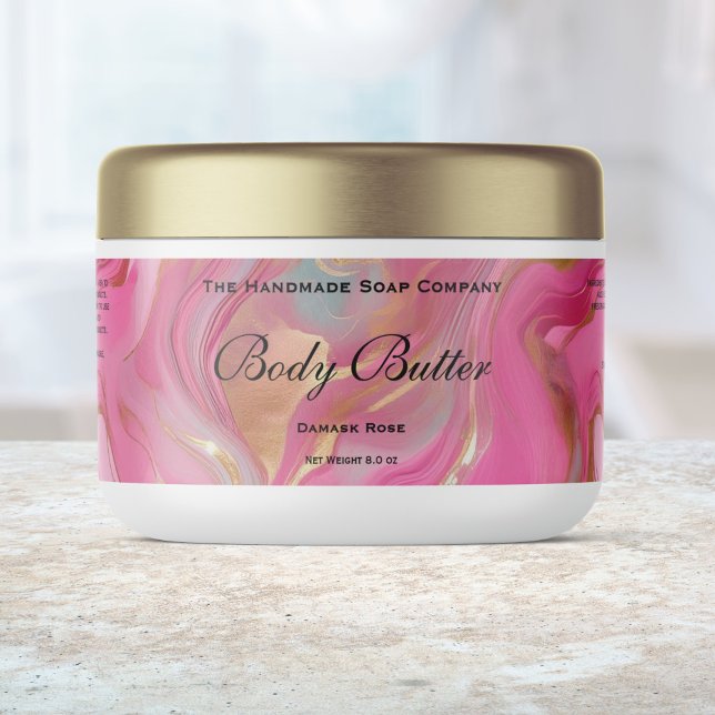 Body Butter Cosmetics Jar Label Pink Marble & Gold (Creator Uploaded)